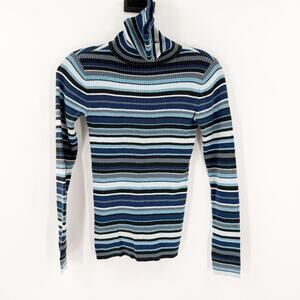 New York & Company Y2K Striped Slim Fit Turtleneck Sweater Size XS FLAW